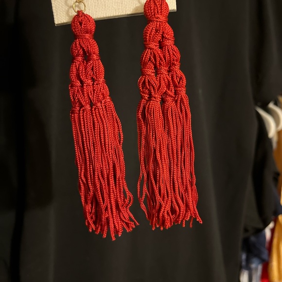 Red tassel earrings by Bijoux Bar. For pierced ears. NWT; never worn. - Picture 2 of 3
